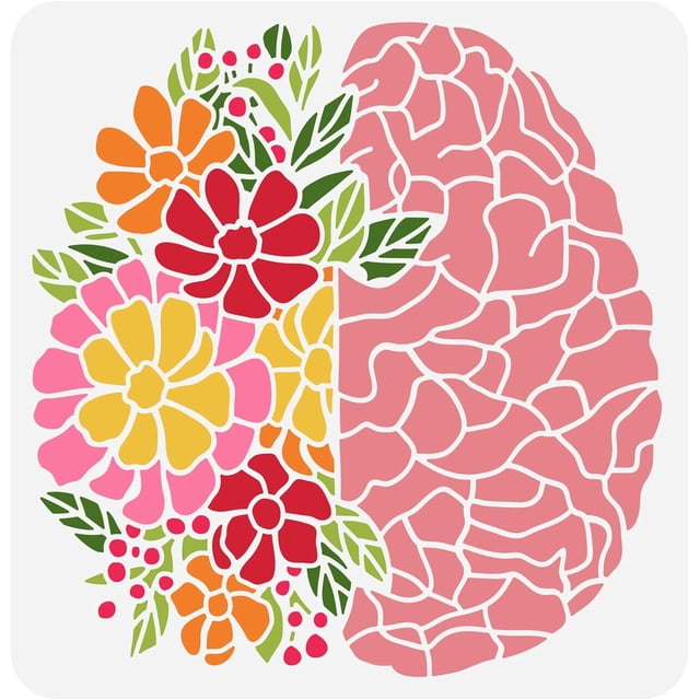 Plantilla de flor de cerebro de 11,8 x 11,8 pulgadas, de plástico, reutilizable, para proyectos de bricolaje y manualidades.