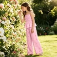 thumbnail image 5 of mgoYE Girl Summer Clothes Linen Outfit Bows Ruffled Shirts + Pant Set Princess Outfit Short 8 9 10 11 12 Years Size 9-10 Years, 5 of 7