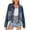 Blue, variant on Women's Pearls Rivet Decor Denim Jacket Casual Loose Short Jean Coat Lapel Button Down Moto Outerwear