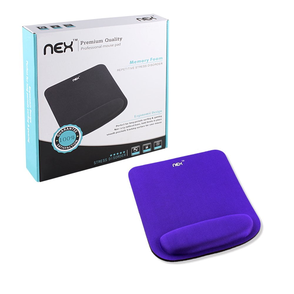 NEX Mouse Pad with Memory Foam Wrist Rest, Non-slip Rubber Base Mouse Mat for Typist Office (Purple)