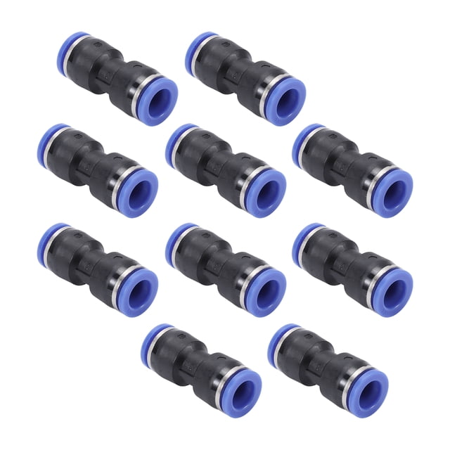 Conectores de aire rectos de 10 mm / 3/8" para manguera de aire, 10 piezas, tono azul, negro y plateado
