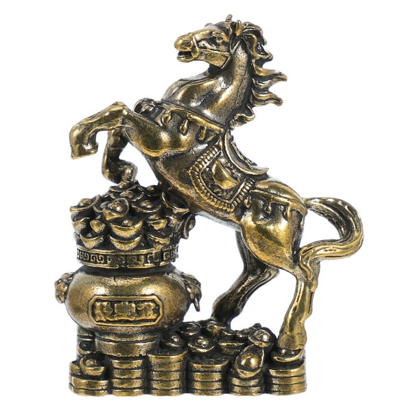 Figura de caballo de latón dorado: pequeña estatua de caballo de la riqueza, según el zodíaco chino 2026, decoración Feng Shui para el hogar y la oficina, buena suerte y prosperidad.