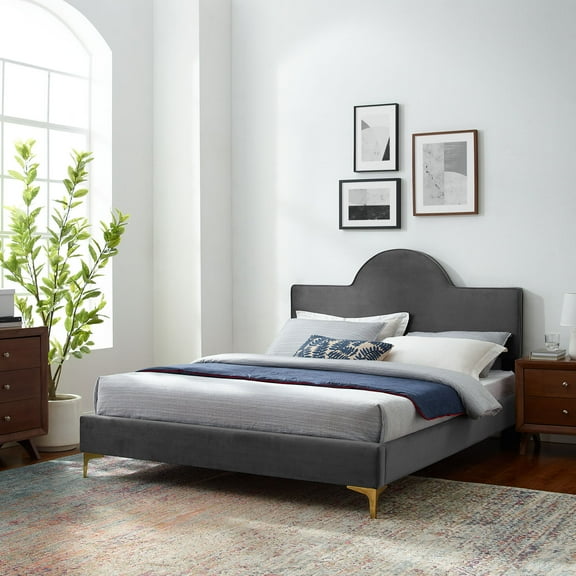 Modway Sunny Performance Velvet Full Bed in Light Gray