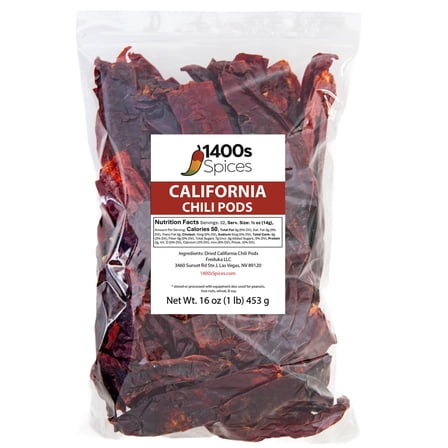1lb California Dried Whole Chilies Peppers, Anaheim Chile Seco Pods by 1400s Spices