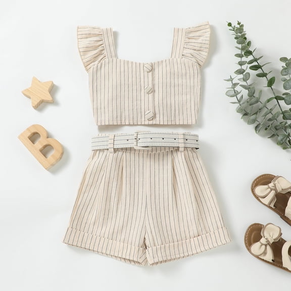 SONGGE Summer Toddler Girls Sleeveless O-Neck Vest Tops And Striped Skirt Outfit Sets Cartoon Versatile Clothing Sets