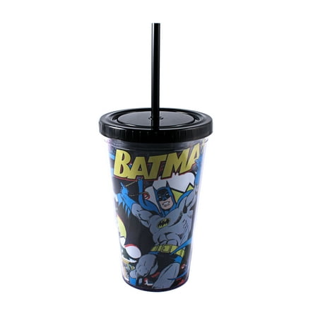 Batman Comic Pop 16oz. Plastic Cold Cup with Lid and Straw