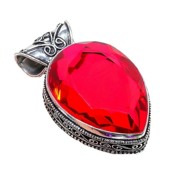 Mozambique Garnet Gemstone Handmade 925 Sterling Silver Jewelry Pendant 2.17" AH-823