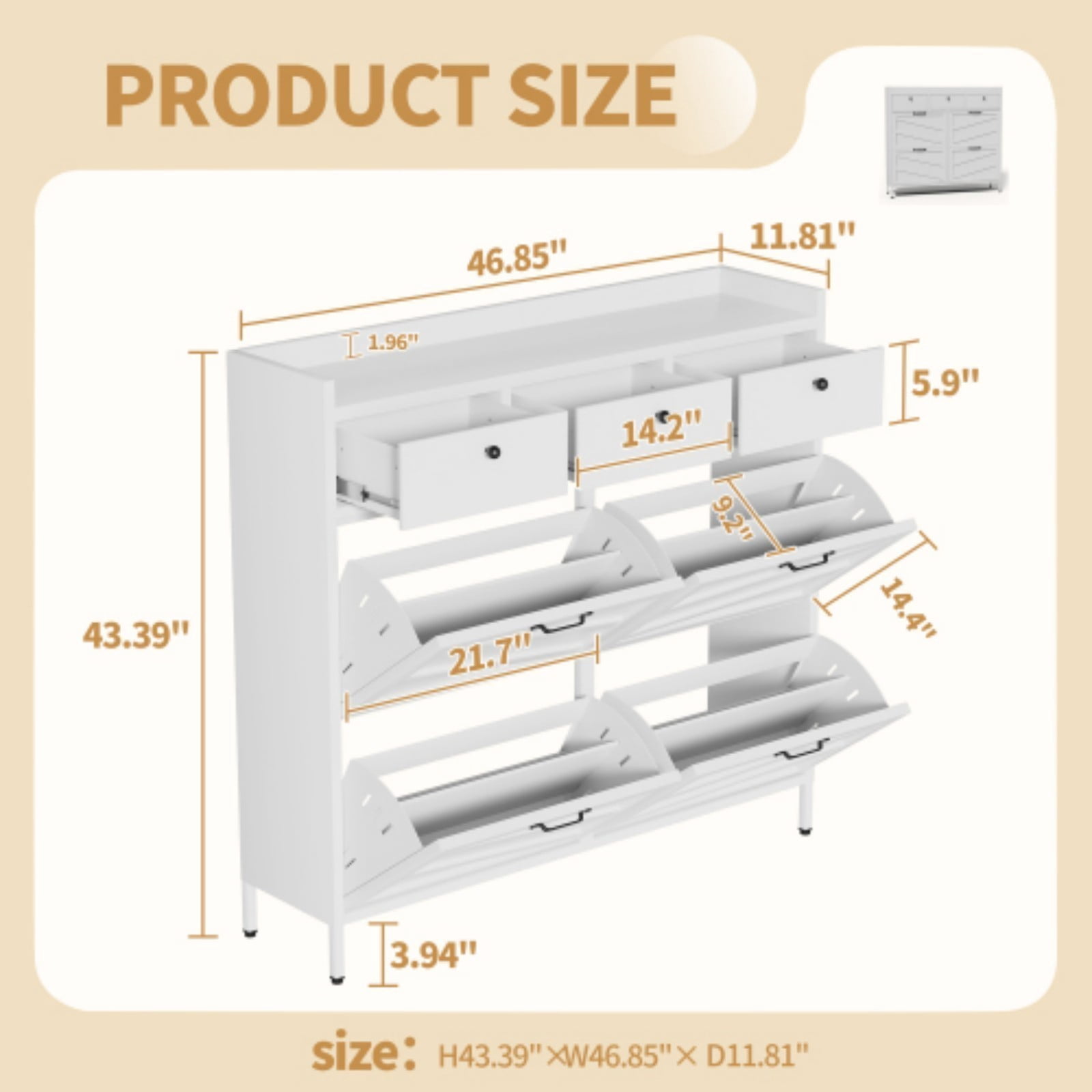 Metal Shoe Cabinet with 4 Flip Drawers & 3 Storage Drawers, Slim 11.8" Deep Freestanding Steel Entryway Shoe Organizer with Anti-Tip Device, White Modern Shoe Rack for Hallway & Apartment