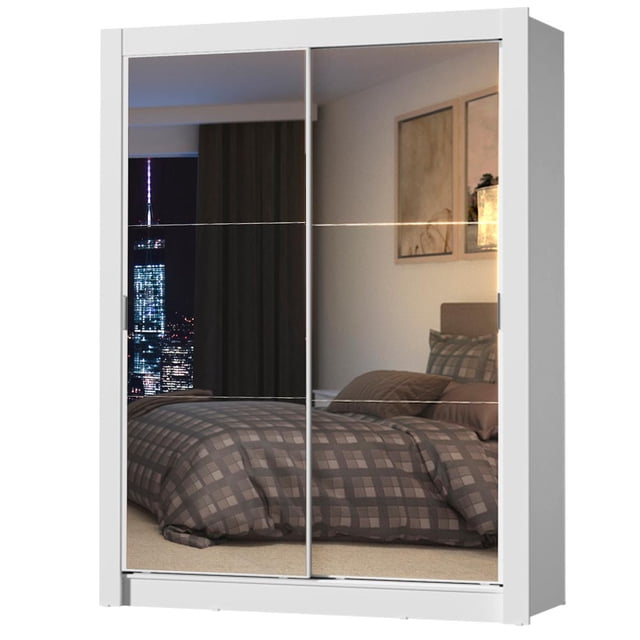 Ropero Closet Madesa Denver 2 Puertas Corredizas con Espejo Blanco 205 cm alto 117 cm ancho 46 cm fondo