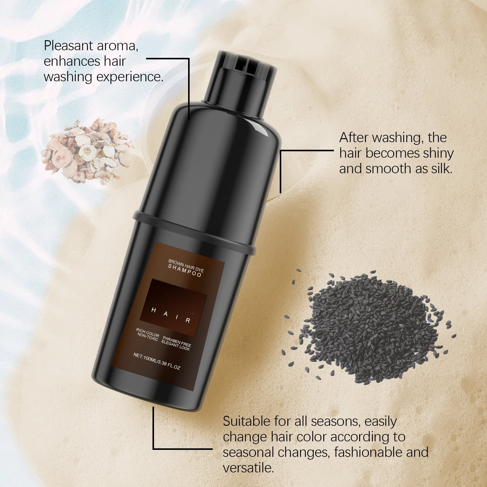 Alvantor Black Hair Dye Shampoo 3 in 1, Gentle Non-Irritating Gray Coverage Long-Lasting Easy Coloring for Men Women, 3.38fl.oz