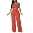 thumbnail image 4 of 2 Piece Set for Women Wide Leg Pant with Sleeveless Strapless Tube Top Summer Casual 2PCS Outfits, 4 of 6