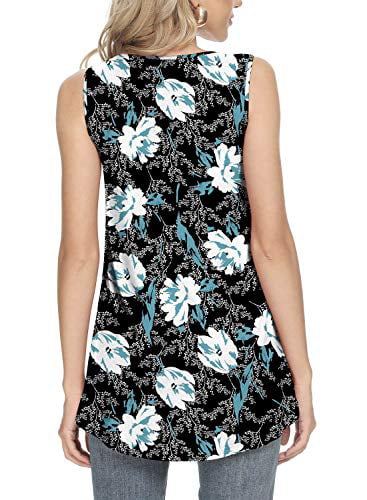 CATHY Women's Sleeveless Pleated Front T-Shirt Scoop Neck Tank Vest Pullover Blouses 
