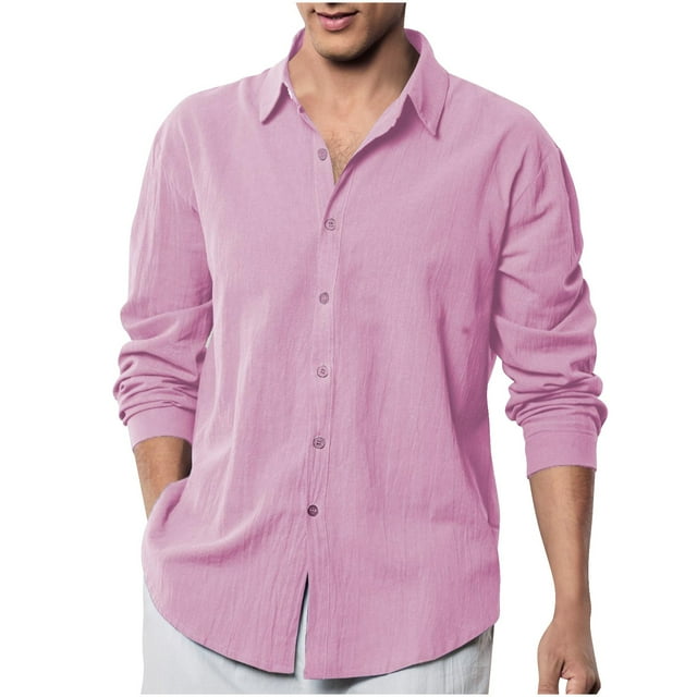 GigrtiJin Chemise en Lin pour Homme à Boutons, Manches Longues, Col à Revers, Chemises Unies, Mode Décontractée, Confortable, Chemises Amples