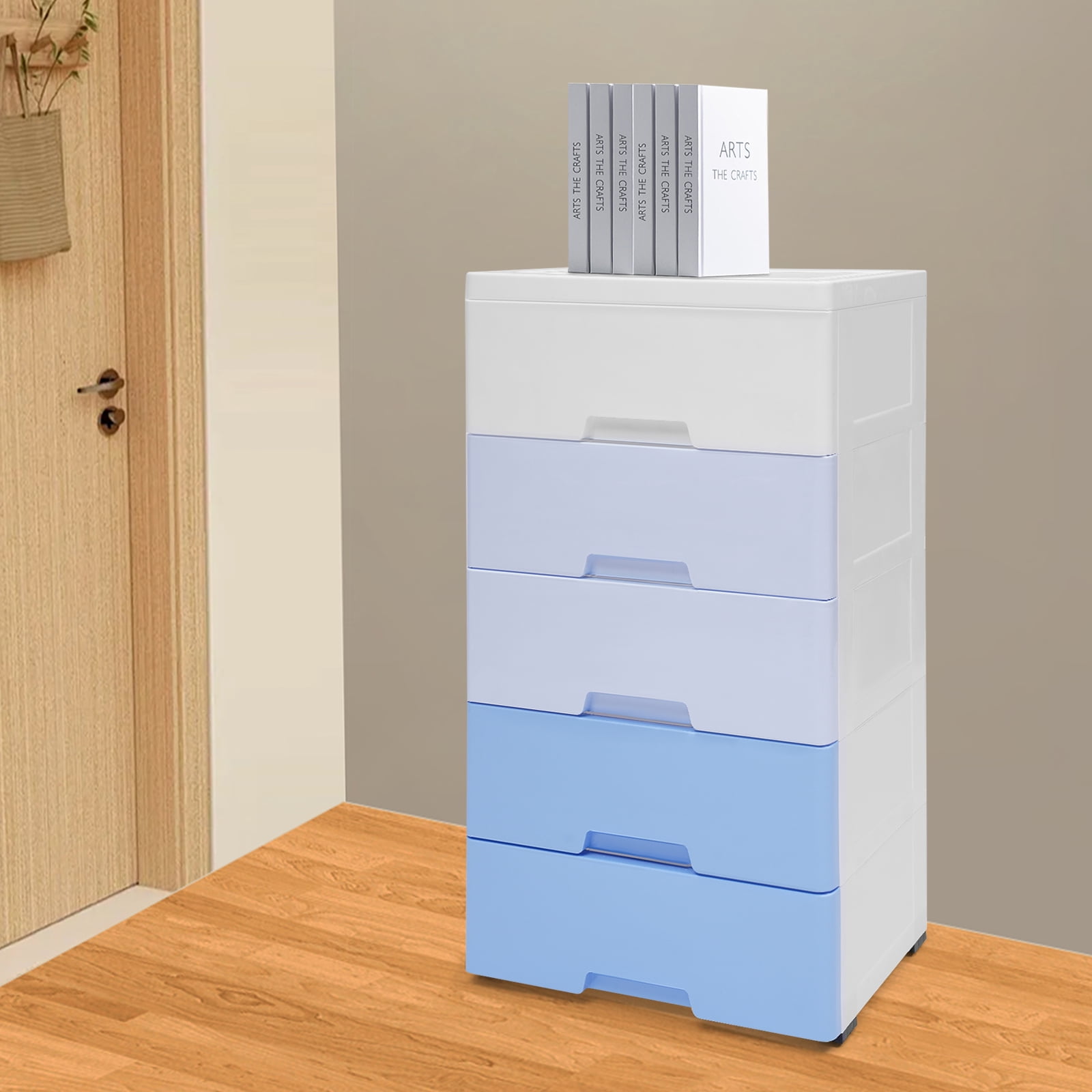 5 Tier Plastic Drawers Dresser Storage Tower w/5 Drawers, Stackable Storage Organizer Cabinet w/Wheels Storage Bin,Mobile Storage Closet Large Containers Organizer Unit