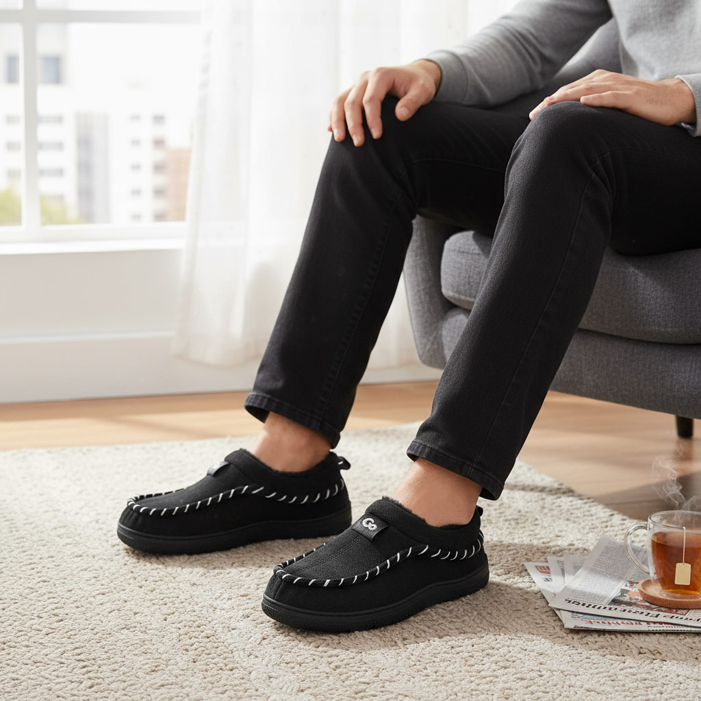 Ecetana Men's Memory Foam Fuzzy House Slippers photo 2