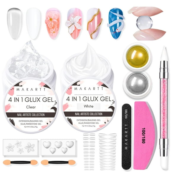 Kit de inicio de arte de uñas Makartt, gel 3D para uñas con oro y plata