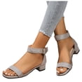 thumbnail image 4 of Bmisegm Women Sandals Fashion New Pattern Simple Solid Color Open Toe Breathable and Comfortable Thick Heel Square Heel Buckle Strap Summer Shoes Womens Sandals Summer Grey 7.5, 4 of 9