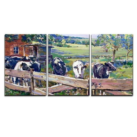 wall26 - Landscape with Cows in Saxony- Canvas Art Wall Art - 16"x24"x3 Panels