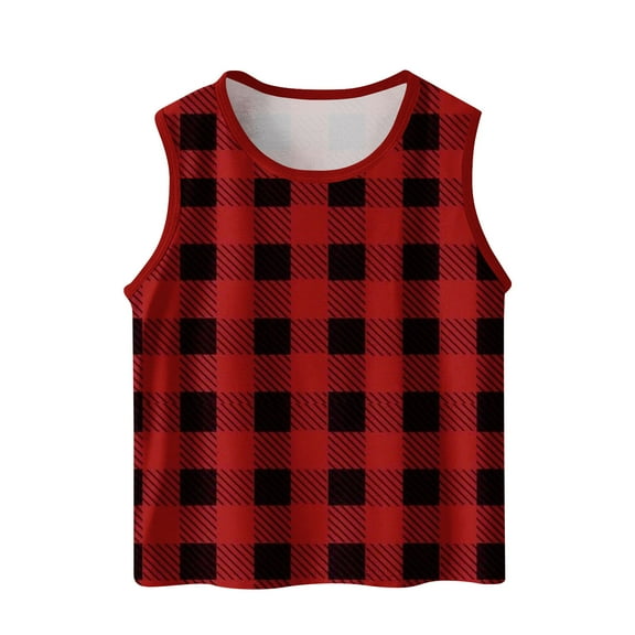 Lenpel Children's Tank Tops Unisex Boys Girls Plaid Sleeveless Crew Neck Printed T-Shirts Summer Casual Tees 3-15 Years