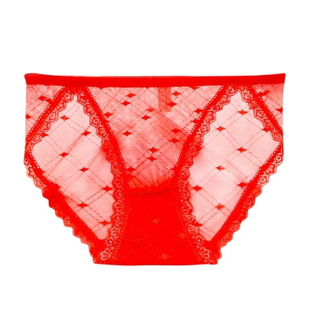 

wendunide womens underwear Womens Lace Trim Seamless Sheer Panties Sexy Briefs Cotton Crotch Women s Panties Red XL