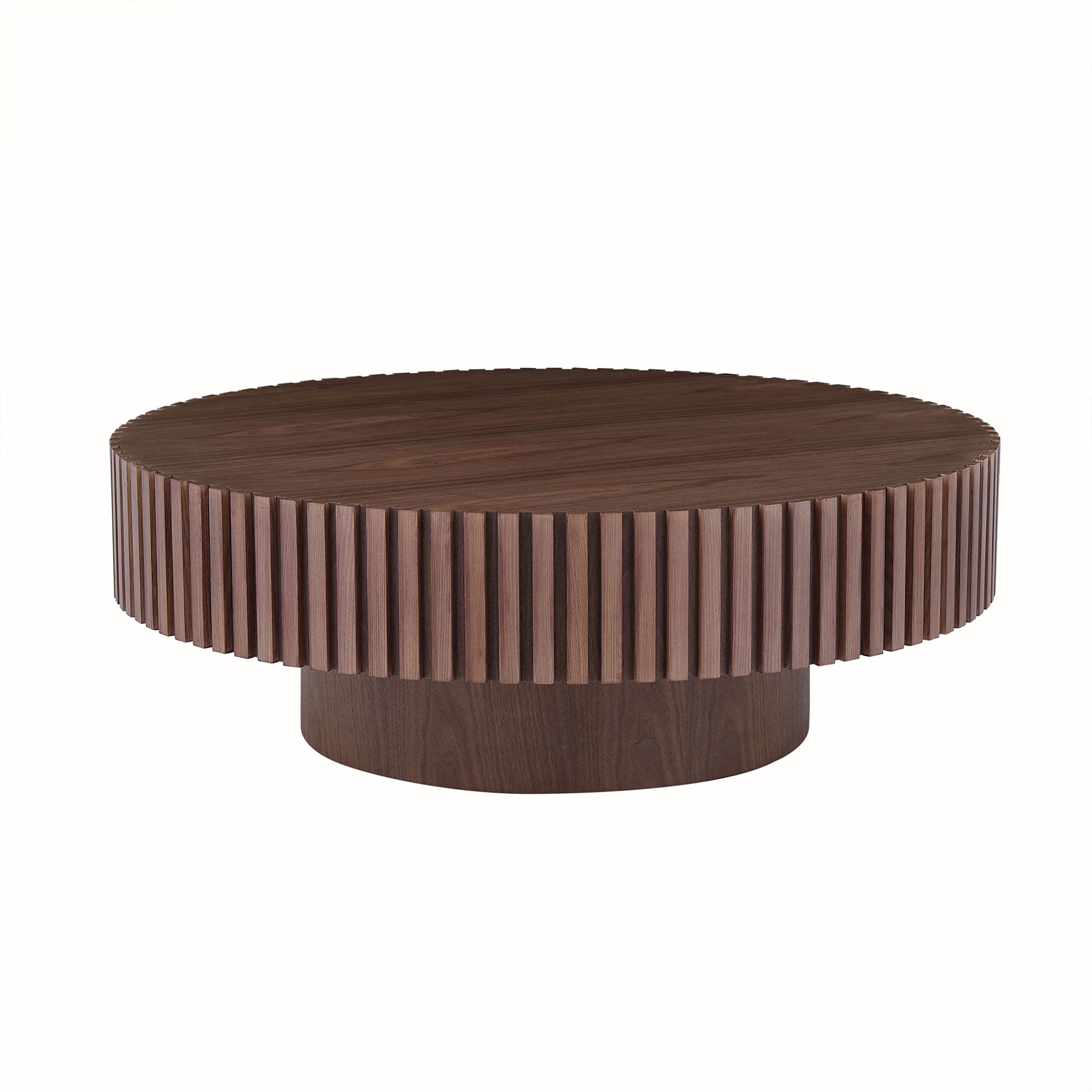 Kevinplus 31.5 inch  Round Coffee Table with Sturdy Pedestal for Apartment, Living Room, Walnut