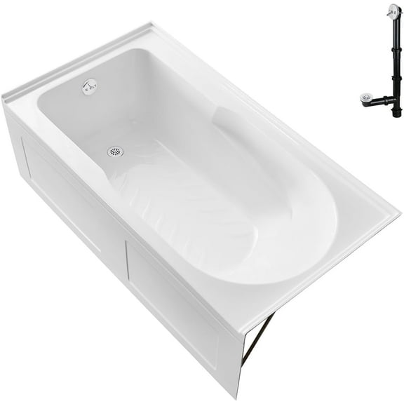 Streamline GA-310-22-WH 60 in. x 32 in. Acrylic Left-Hand Drain Alcove Bathtub in Glossy White With External Drain in Glossy White
