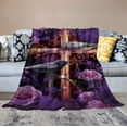 thumbnail image 2 of COMIO Purple Cross Blanket Christian Religious Cross Decor Throw Blanket Hummingbird Faith Catholic Blanket Gifts for Women Men Winter Super Warm Soft Plush Flannel Blanket for Adults Kids, 2 of 6