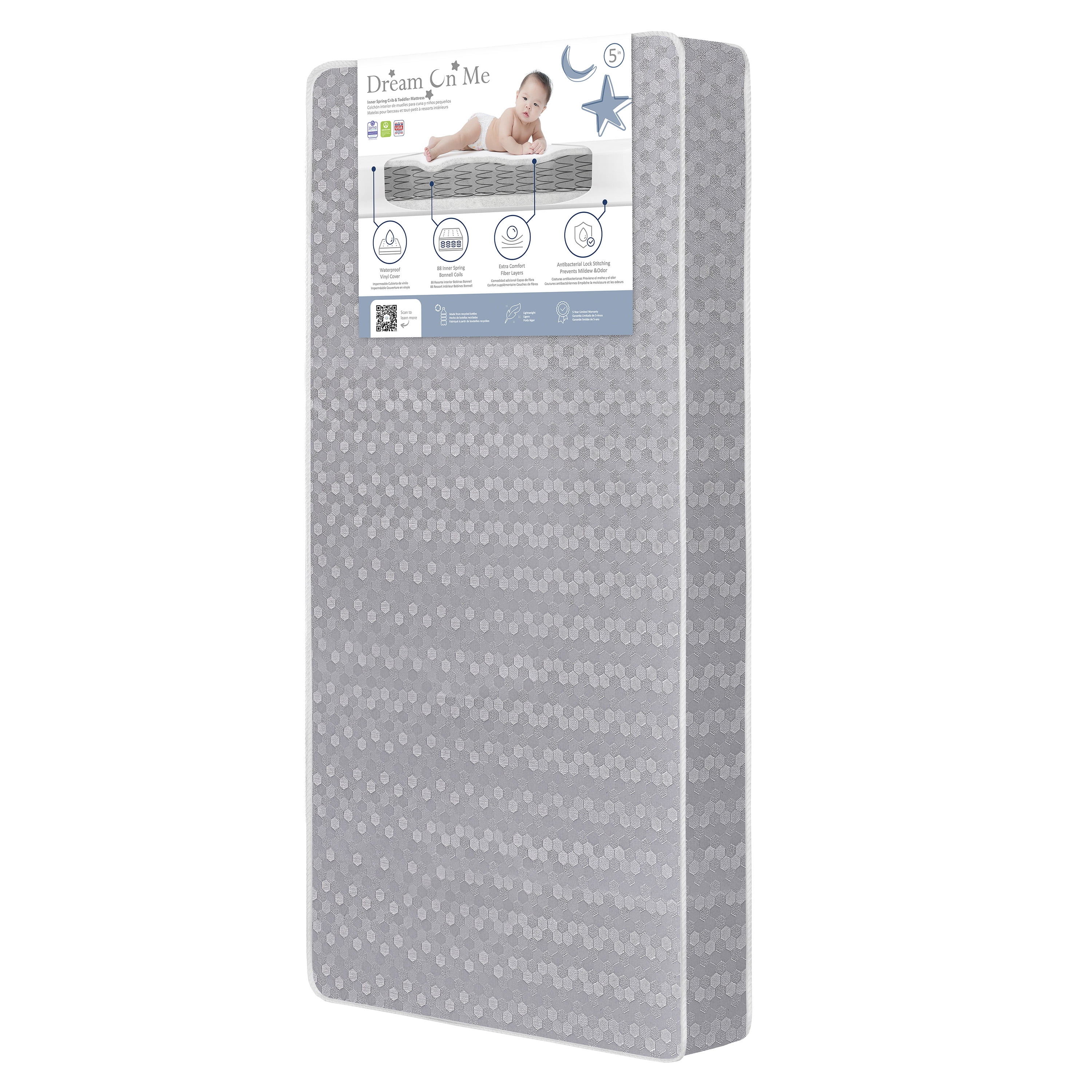 Dream On Me, Superior Slumber 6' 112 Coil Inner Spring Crib And Toddler Mattress In Grey