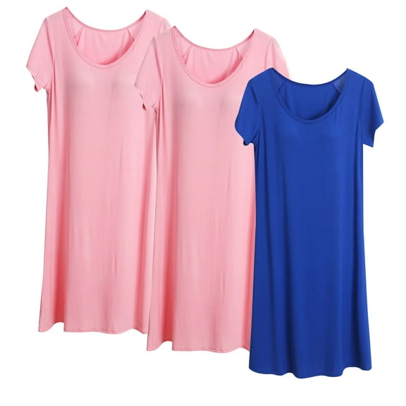 Sakmal Plus Size Sleep Dress for Women Modal Cozy Blue Ultra-Soft Mumu Dress Long Crew Neck Short Sleeve Solid Nightgowns M-4XL