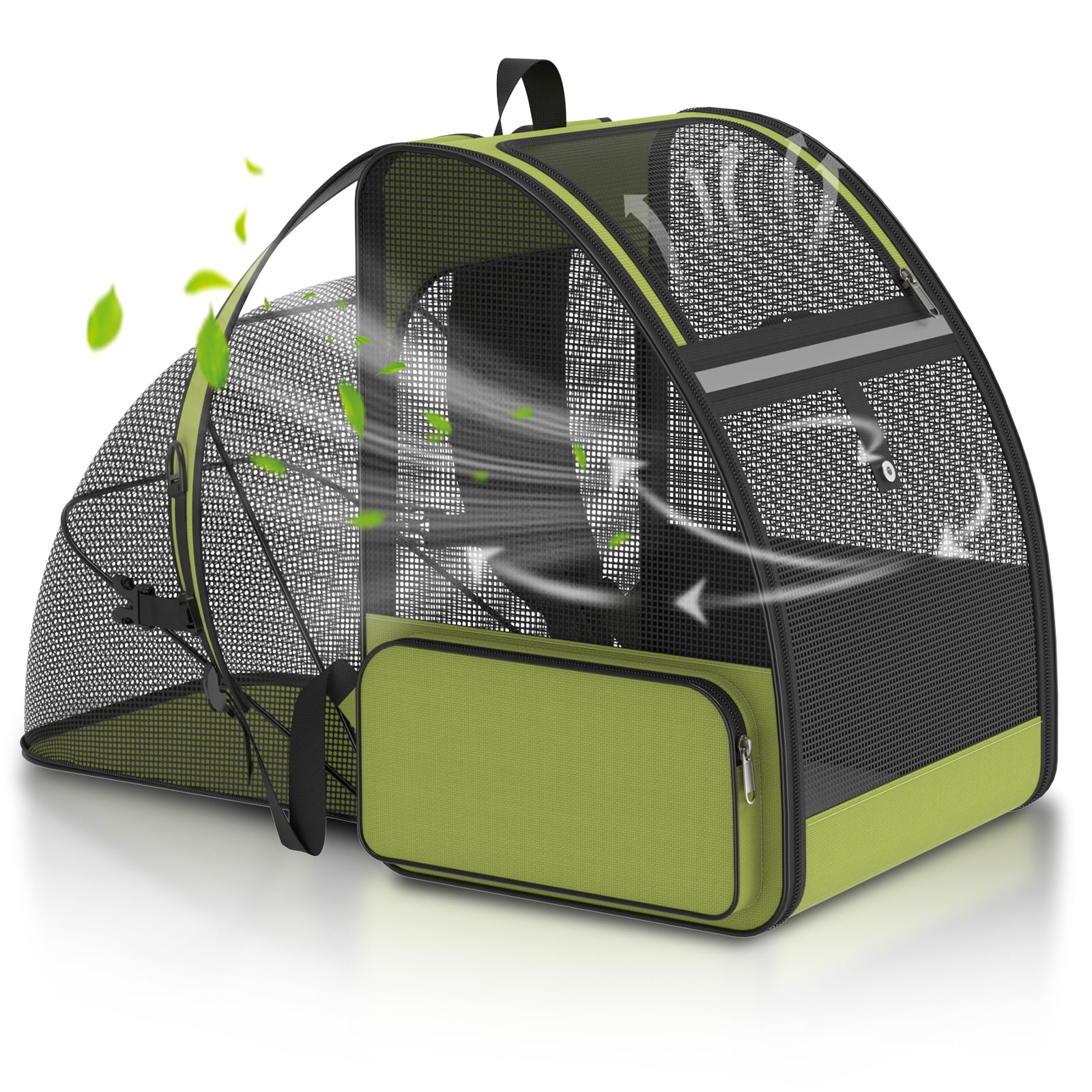 Cat Carrier Backpack Expandable Breathable Pet Carrier for Large Cat Puppy Outdoor Travel Pet Backpack with Vantilated Mesh, Green