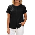 thumbnail image 4 of Neewe Cotton Linen Basic T Shirts for Women Plain Crew Neck Button Decoration Short Sleeve Summer Solid Loose Fit, 4 of 8