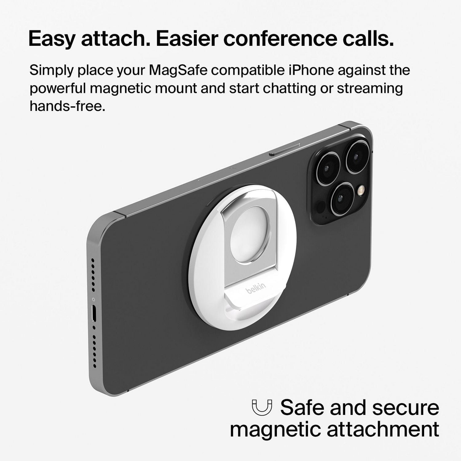 Belkin iPhone MagSafe Camera Mount for MacBook, Continuity Camera Mount, Turn Phone to Webcam, Compatible with MacBook Pro, Air, iPhone 16, 15, 14, 13, 12 - White