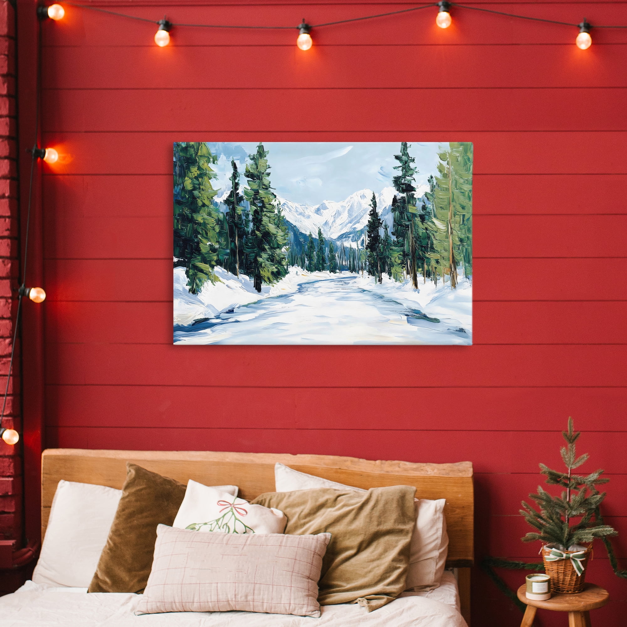 Snowy Tall Tree Pass Canvas Wall Art, design by Petal Prints Design