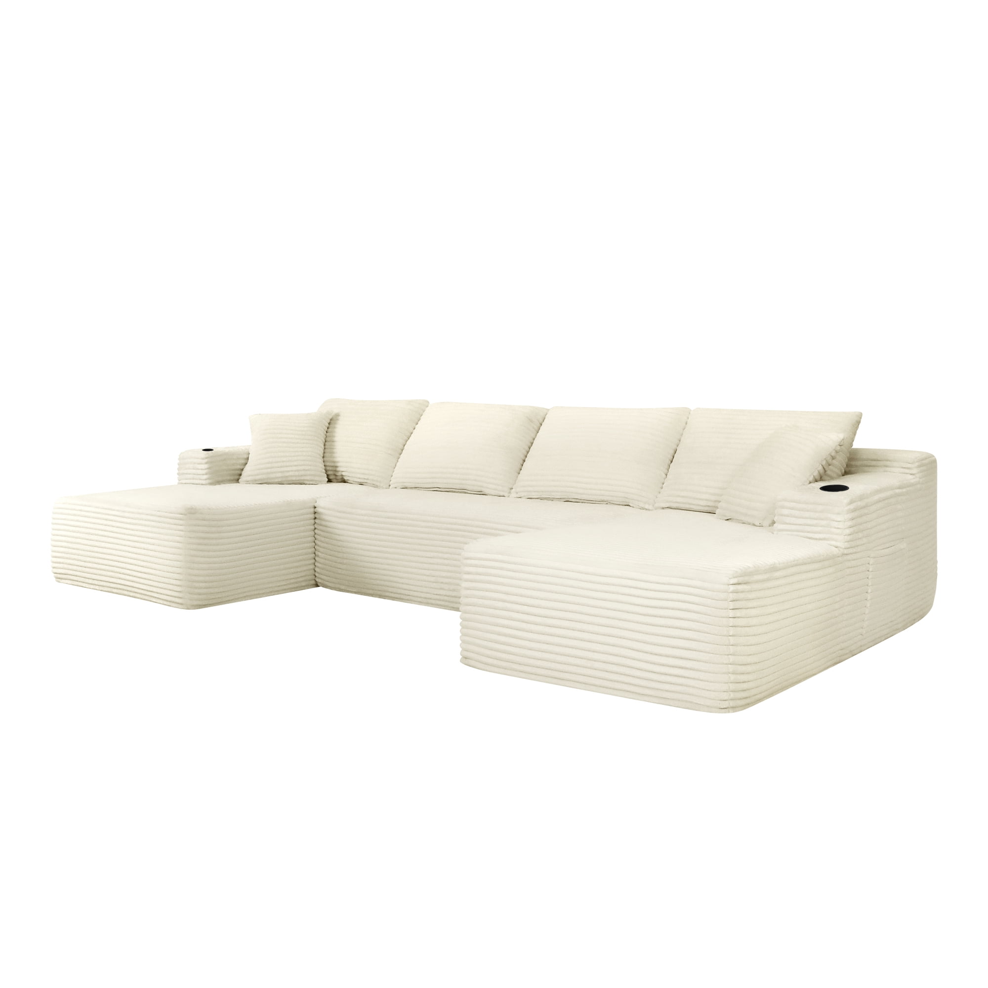 Modular U-Shaped Sectional Sofa with Chaise, 134'' Cloud Sofa with Cup Holders and Side Pockets, Upholstered Couch with Deep Seat for Living Room