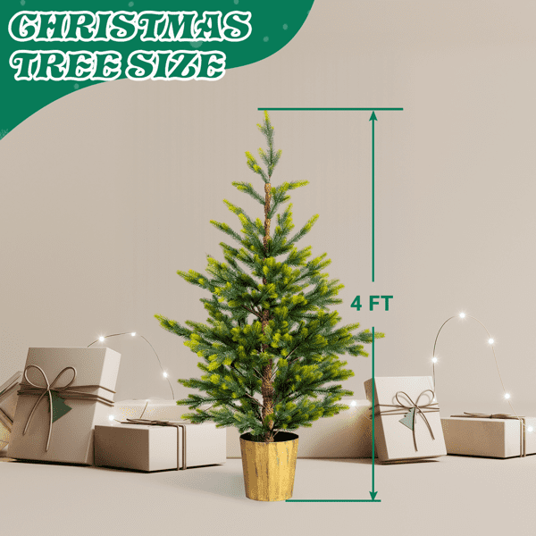 2-Pack 4FT Potted Christmas Trees, Realistic Dual-Tone Green, 119 Branch Tips/Tree, for Entryways, Walkways, Indoor or Outdoor