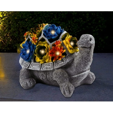 JLXTREME 7" Garden Decor Turtle Garden Statue, LED Lights