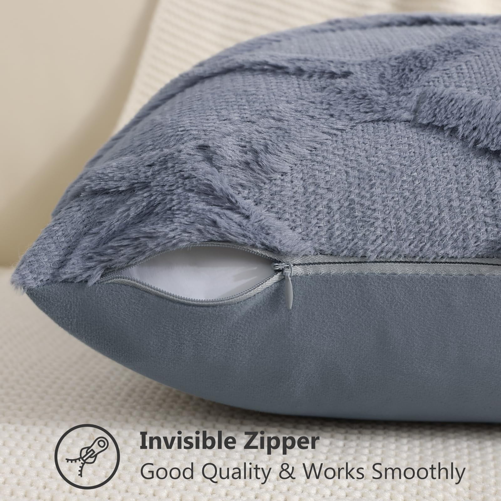 decorUhome Decorative Throw Pillow Covers 20x20 Set of 2, Soft Plush Faux Fur Wool Pillow Covers for Couch, Blue Grey