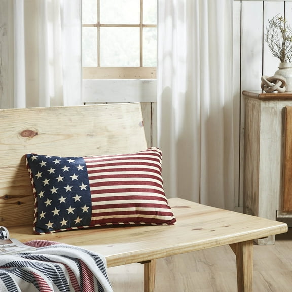 VHC Brands Patriotic Stars & Stripes Pillow 14x22, Throw Pillow, Fourth of July Decoration, Americana, Independence Day Decor
