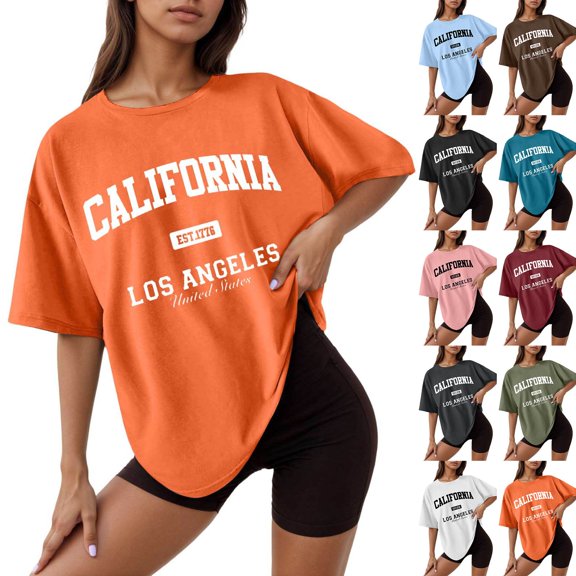 HCYSFG Oversized Tshirts For Women Plus Letter Graphic Print Crew Neck Summer Tops Casual Loose Fit Short Sleeve T Shirt Pullover Style Comfortable Daily Wear Tee