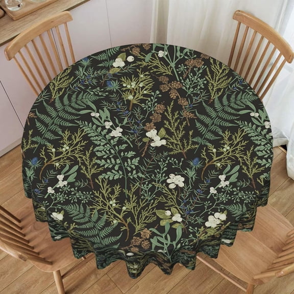 Verolix Botanical Round Tablecloth 60 Inch, Green Leaf Floral Table Cover Decorative Dining Tablecloth for Kitchen Dining Room Decor