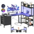thumbnail image 5 of Homieasy 58.7'' L Shaped Computer Desk with Hutch, Power Outlets, LED Lights & Storage Drawers, for Home & Office, Black, 5 of 7