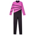 thumbnail image 5 of TSSOE Girls Long Sleeve Dance Unitard Jumpsuit Mock Neck Striped Full Length Gymnastics Leotard Hot Pink 12, 5 of 7