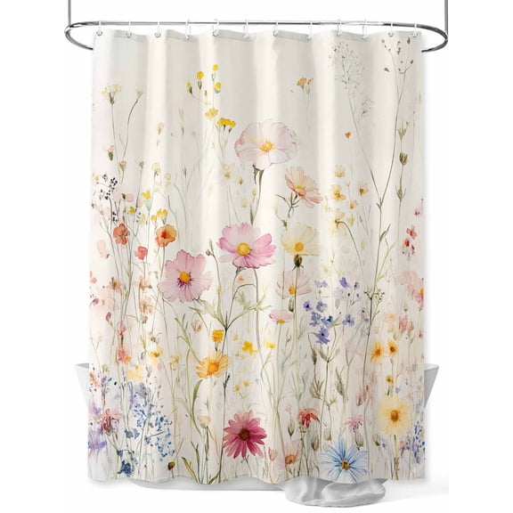 Fsddascl Beige Floral Spring Shower Curtain Set - Extra Long 72" x 96" Washable Bathtub Curtain with 12 Hooks, Vintage Farmhouse Botanical Waterproof Fabric Stall Shower Curtains for Bathroom