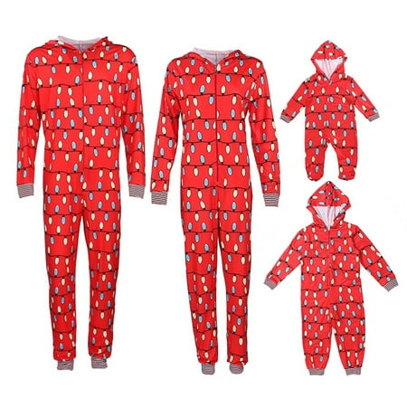 

Family Xmas Matching Jumpsuit Pajamas Fairy Light Printed Family Sleepwear Christmas Front Zipper Nightwear