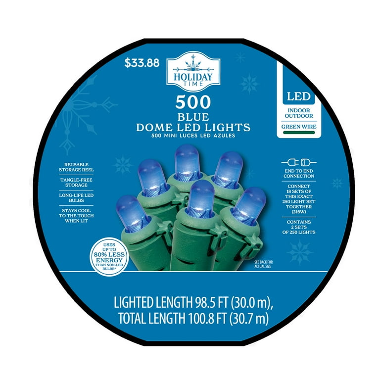 Holiday Time 500 Count Blue LED Dome Christmas Lights with Green