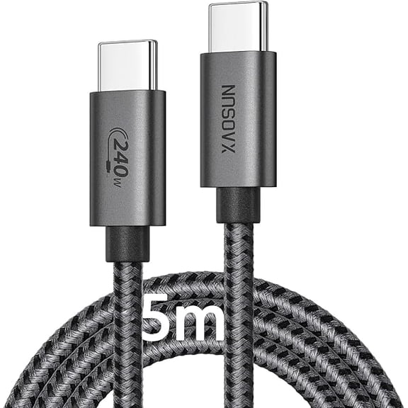 xixishop 240W USB C to USB C 5M, PD 3.1 Type C Charger Cable Fast Charging with E-Marker 2.0, Nylon Braided, Compatible with iPhone 17/16,MacBook Air/Pro, Samsung S23 / Ultra,Google Pixel,Switch