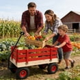 thumbnail image 2 of Enyopro Portable Toy Wagon with Wooden Side Rails, Outdoor Wagon Cart Kids Wagon with 10'' Wheels, for Toddlers, All-Terrain for Camping & Backyard, Red, 2 of 10