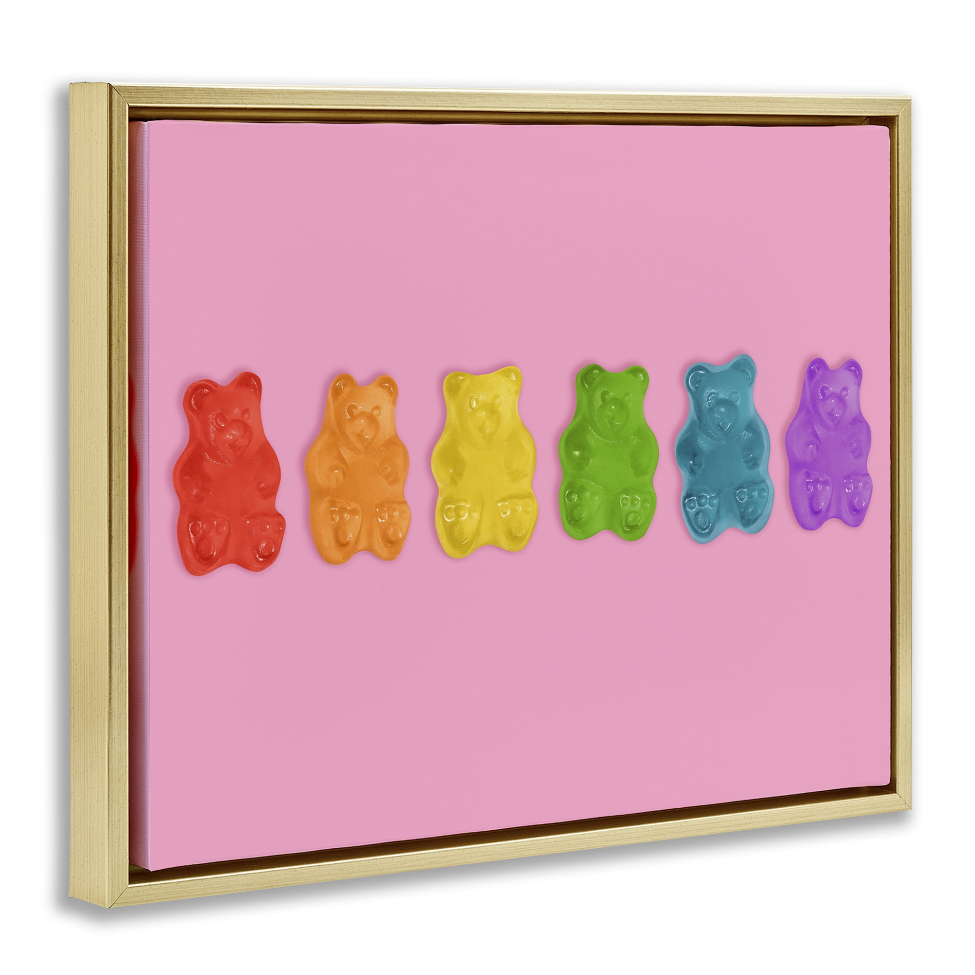 Stupell Industries Rainbow Gummy Bears on Pink Gold Framed Floater Canvas Wall Art, design by LISH Creative