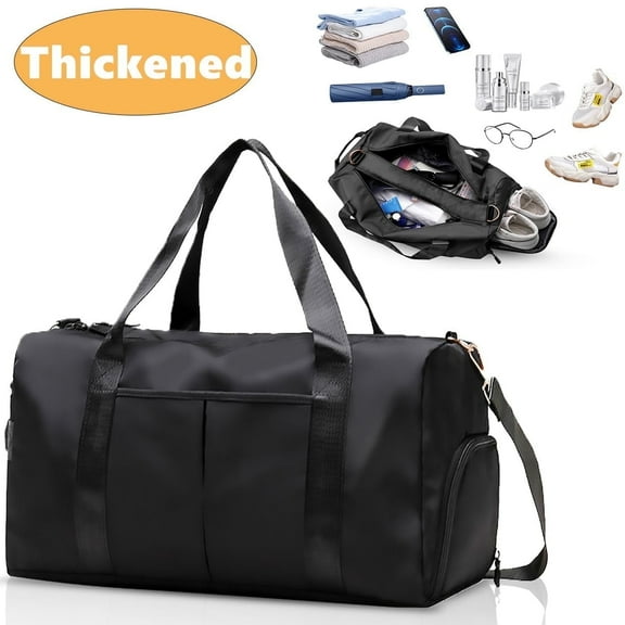 Gym Bag Weekender Duffle Bag for Women & Men - Travel Sports Tote, Waterproof Foldable, Black