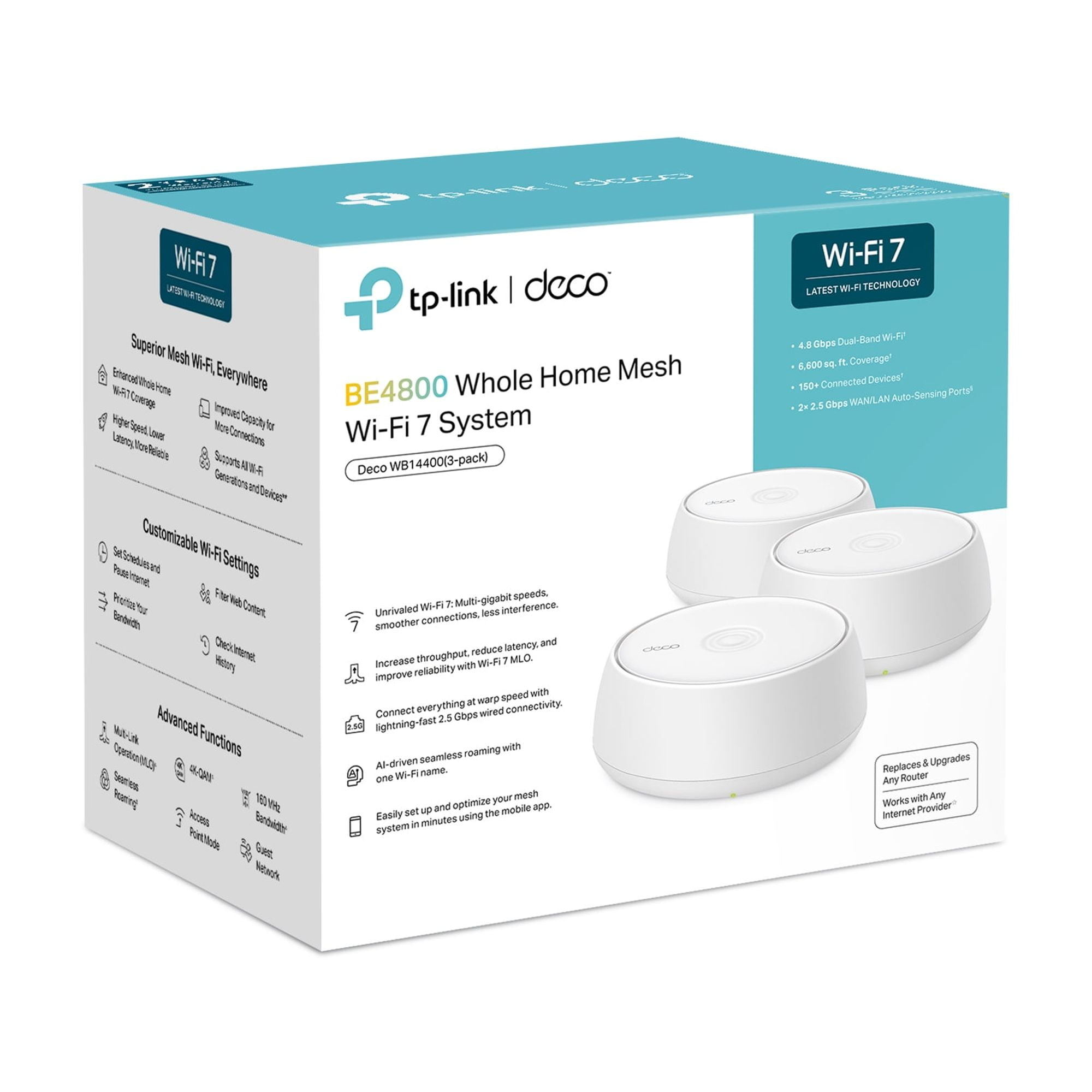 TP-Link – Deco 7 BE4800 Dual-Band Wi-Fi 7 Home Mesh System, 3-Pack (Deco WB14400) – Covers up to 6,600 Sq. Ft.